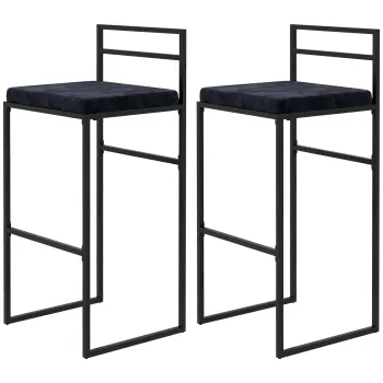 HOMCOM Lot de 2 taburete de bar taburete inalte perna de sezut din catifea suport pentru picioare inaltime 74 cm negru | Aosom Romania imagine