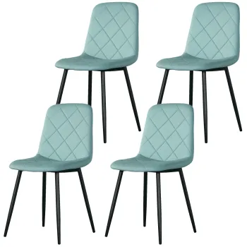 HOMCOM Lot de 4 scaune de sufragerie captusite cu spatar inalt, picioare din otel si material textil cu aspect de catifea, verde | Aosom Romania imagine