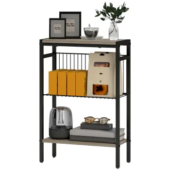 HOMCOM Masa auxiliara ingusta cu 3 nivele cu rafturi de depozitare, cadru din otel, pentru sufragerie, dormitor, 43x18x62,5cm, gri | Aosom Romania imagine