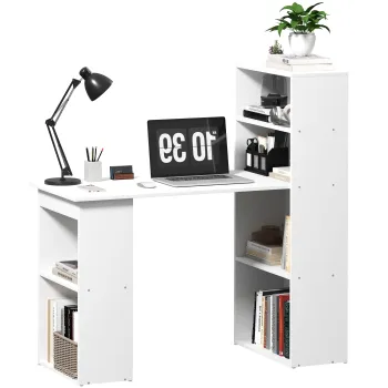 HOMCOM Masa Birou Birou Calculator, 2 Rafturi, 5 Rafturi, 120 cm x 55 cm x 120 cm, Alb | Aosom Romania imagine