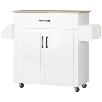 HOMCOM Masa bucatarie multi-spatiu 1 sertar 1 dulap 2 usi cu raft reglabil suport prosoape si raft sticle/conimente - MDF alb | Aosom Romania imagine