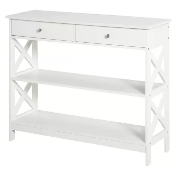 HOMCOM Masa Consola cu 2 Sertare si 2 Rafturi Mobile pentru Intrare si Living 100x30.5x80cm, Alba imagine