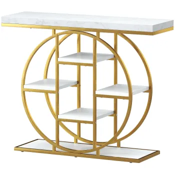 HOMCOM Masa consola pentru hol Mobilier de intrare industrial 6 rafturi depozitare blat 4cm 100 x 30 x 81,5cm Alb | Aosom Romania imagine