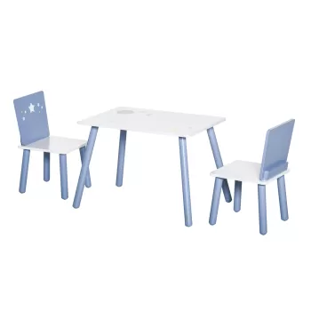 HOMCOM Masa cu Scaune Baieti si Fetite 2-6 Ani din Lemn Albastru deschis si Alb imagine