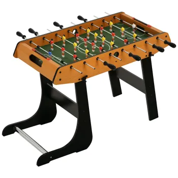 HOMCOM Masa de baby-foot pliabila din MDF, 2 mingi incluse, ideala pentru joaca acasa, design lemn/negru, 98x42x62 cm | Aosom Romania imagine