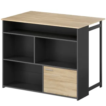 HOMCOM Masa de bar extensibila cu blat rabatabil, masa inalta pentru bucatarie, 1 dulap si 4 compartimente deschise, 116x79,6x90,5cm, negru | Aosom Romania imagine