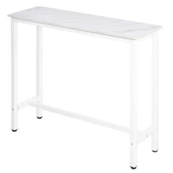HOMCOM Masa de Bar Masa Inalta cu Blat din Melamina Efect de Marmura si Picioare din Otel Stil Modern pentru Bucatarie Cafenea Sufragerie 120x40x100 cm Alb | Aosom Romania imagine