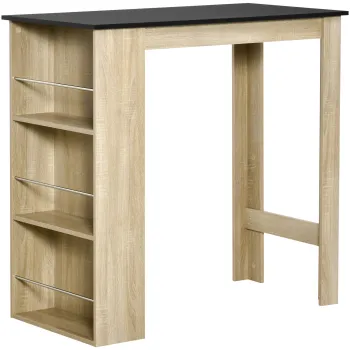 HOMCOM Masa de bar masa inalta pentru bucatarie masa tip bar - dim. 112L x 57l x 106H cm - 3 rafturi - aspect stejar deschis/negru | Aosom Romania imagine