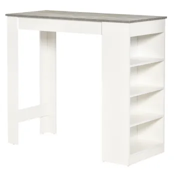 HOMCOM Masa de Bar Masa Inalta Tip Bistro de Bucatarie cu Raft de 4 Nivele Stil Modern din Melamina pentru Dining Sufragerie 115x50x102,7 cm Alb si Gri | Aosom Romania imagine