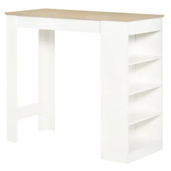 HOMCOM Masa de bar pentru 2 persoane, masa inalta stand-up cu 4 rafturi deschise, 115x50x102,7cm, alb si lemn natural | Aosom Romania imagine