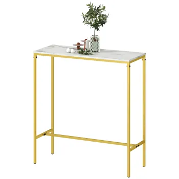 HOMCOM Masa de bar rectangulara cu blat cu aspect de marmura si cadru din otel, 100 x 40 x 107 cm, aurie | Aosom Romania imagine