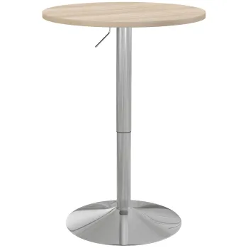 HOMCOM Masa de bar rotunda masa inalta bucatarie reglabila in inaltime 69-91 cm blat pivotant la 360? natural si gri | Aosom Romania imagine