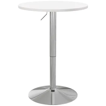 HOMCOM Masa de bar rotunda masa inalta pentru bucatarie reglabila in inaltime 69-91 cm blat pivotant la 360? alb si argintiu | Aosom Romania imagine