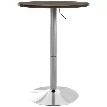 HOMCOM Masa de bar rotunda, Masa reglabila pentru pub cu blat pivotant 360? si baza din otel, Masa bistro moderna pentru 2 persoane, Asamblare usoara pentru barul de acasa, sufragerie mica, Nuc inchis imagine
