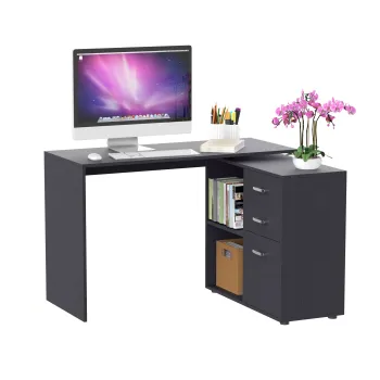 HOMCOM Masa de Birou de colt cu Sertar, pentru Birou si Casa, in Forma de L, Neagra imagine