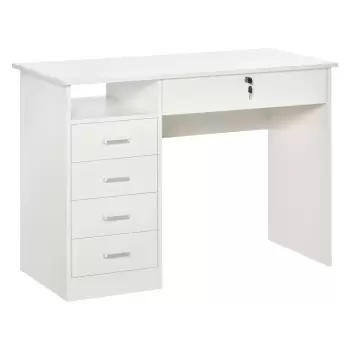 HOMCOM Masa de Birou din Lemn cu 5 Sertare, 110x50x76cm - Alb | Aosom Ro imagine