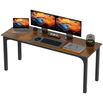 HOMCOM Masa de birou, masa de calculator, design rustic, spatiu generos, placaj, maro | Aosom Romania imagine