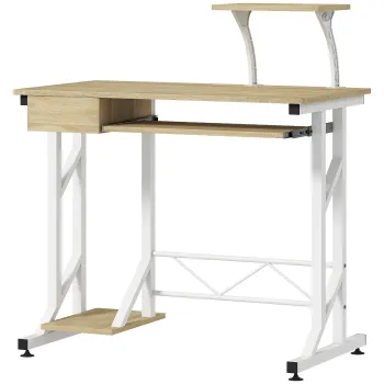 HOMCOM Masa de birou Masa de studiu cu tava pentru tastatura si sertar Masa pentru calculator pentru birou 90x50x100 cm Stejar | Aosom Romania imagine