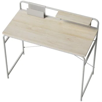 HOMCOM Masa de birou moderna cu raft si structura metalica, montaj usor 98x48x88,5 cm stejar | Aosom Romania imagine