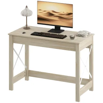 HOMCOM Masa de Birou Moderna Masa de Birou Masa de Calculator Usor de Asamblat pentru Birou Studiu 105x50x76 cm Natural | Aosom Romania imagine