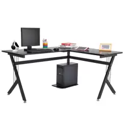 HomCom Masa de birou pe Colt , Masa pentru Birou din Lemn, neagra 155x130x76cm imagine