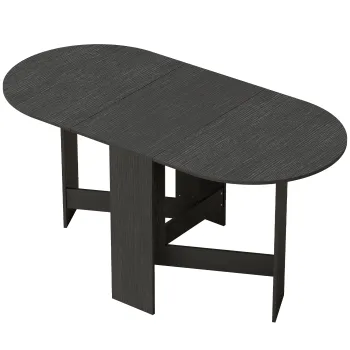HOMCOM Masa de bucatarie pliabila cu aripi rabatabile Masa de bucatarie pliabila ovala Stil modern 163x80x75 cm Negru | Aosom Romania imagine
