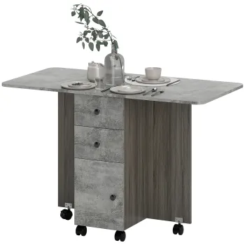 HOMCOM Masa de bucatarie pliabila masa de sufragerie plianta 2 pliante cu 2 sertare 1 dulap si 1 raft de depozitare 120 x 60 x 76,5 cm - gri | Aosom Romania imagine