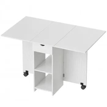 HOMCOM Masa de bucatarie plianta cu roti Aripi rabatabile Sertar si rafturi pentru 2-4 persoane 120x72x75 cm Alb | Aosom Romania imagine