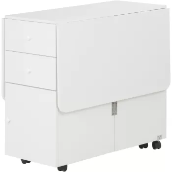 HOMCOM Masa de Bucatarie Rabatabila cu 2 Sertare si Dulapior cu Usi, Masa Plianta cu 6 Roti din PAL, 120x80x75 cm, Alb imagine