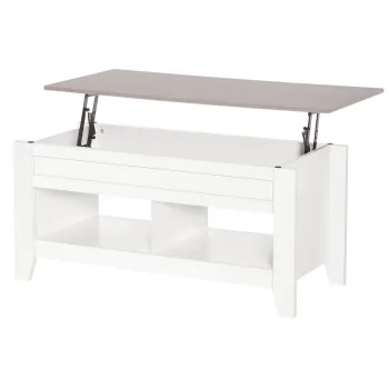 HOMCOM Masa de cafea cu blat extensibil, masa de salon cu rafturi si compartiment ascuns, 105 x 50 x 49-62,5 cm pentru salon, dormitor, lemn alb | Aosom Romania imagine