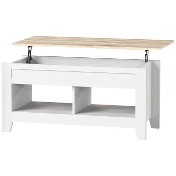 HOMCOM Masa de cafea cu blat rabatabil, masa de living cu rafturi si compartiment ascuns,105 x 50 x 49-62,5 cm alb | Aosom Romania imagine