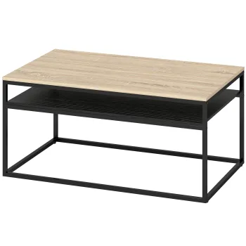 HOMCOM Masa de cafea cu raft, stil industrial modern, 2 rafturi & picioare reglabile, stejar | Aosom Romania imagine