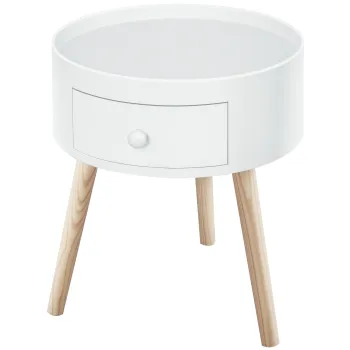 HOMCOM Masa de cafea cu sertar, rotunda, design scandinav, margine de protectie, lemn, O38 x H45 cm, Alb | Aosom Romania imagine