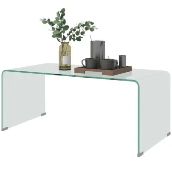 HOMCOM Masa de cafea din sticla masa de salon rectangulara design modern din sticla temperata cu margini rotunjite sigure transparent | Aosom Romania imagine
