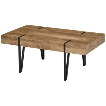 HOMCOM Masa de Cafea Dreptunghiulara Stil Industrial Picioare in Forma de Ace Metal Negru Placa Aspect Bastaing Vechi Lemn | Aosom Romania imagine