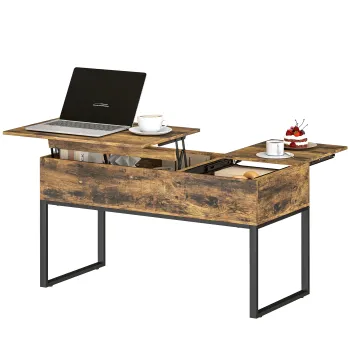 HOMCOM Masa de Cafea Extensibila cu Encimera Desfasurabila Inchidere Moale Spatiu Ascuns de Depozitare 100x45x67 cm Marron Rustico | Aosom Romania imagine