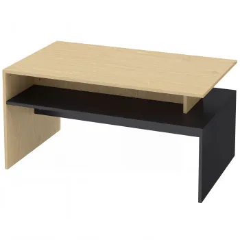 HOMCOM Masa de Cafea Moderna Bicolora cu Niveluri Decalate si Polita de Depozitare, 95 x 55 x 50 cm, Lemn Natural si Negru | Aosom Romania imagine