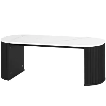 HOMCOM Masa de cafea ovala, masuta cu aspect marmura, colturi rotunjite picioare groase, 110 x 50 x 40 cm, negru | Aosom Romania imagine