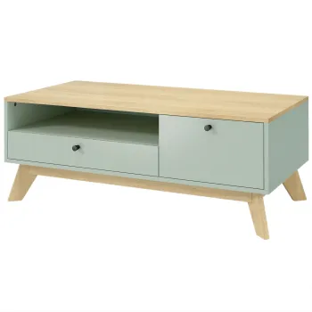 HOMCOM Masa de cafea pentru living, masuta dreptunghiulara cu sertar, usa si compartiment deschis, verde deschis si stejar | Aosom Romania imagine