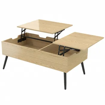 HOMCOM Masa de cafea rabatabila cu dublu blat, masa de living cu compartiment ascuns si picioare din metal, lemn natural | Aosom Romania imagine