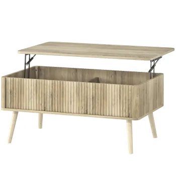 HOMCOM Masa de cafea rabatabila, masa de salon cu 2 compartimente ascunse si picioare din pin, 91 x 56 x 43 cm, stejar | Aosom Romania imagine