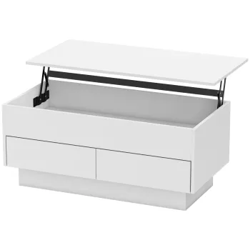 HOMCOM Masa de cafea rabatabila, masa de salon cu compartiment ascuns si 2 sertare, 100 x 50 x 44 cm, blanc | Aosom Romania imagine