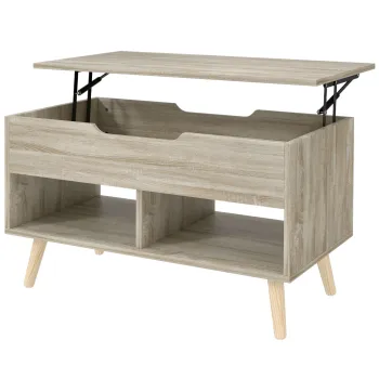 HOMCOM Masa de cafea rabatabila, masa pentru living cu compartiment ascuns si rafturi deschise, 75 x 40 x 58 cm, lemn natural | Aosom Romania imagine