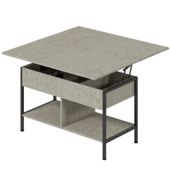 HOMCOM Masa de cafea rabatabila si extensibila, masa de living cu compartiment ascuns si rafturi deschise, 98x49x55cm, gri | Aosom Romania imagine