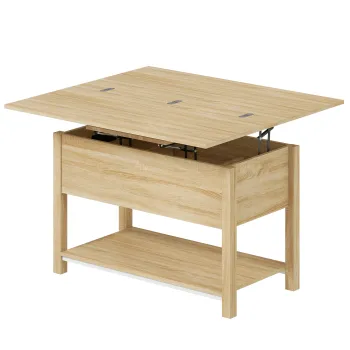 HOMCOM Masa de cafea rabatabila si extensibila masa de salon cu compartiment ascuns raft deschis 100x45x50,5cm lemn natural | Aosom Romania imagine