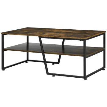 HOMCOM Masa de cafea rectangulara de stil industrial cu 1 blat si 1 raft de depozitare din metal 106 x 55 x 45 cm | Aosom Romania imagine