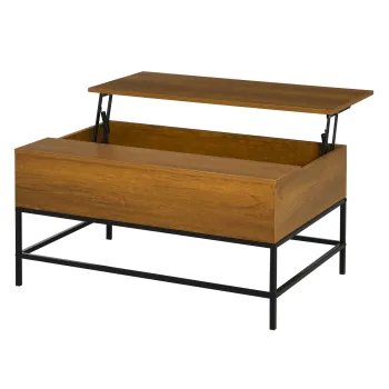 HOMCOM Masa de Cafea Reglabila Masa de Cafea cu Spatiu de Depozitare Ascuns Masa Reglabila pentru Salon Sufragerie 90x60,5x45,5 cm Teca | Aosom Romania imagine