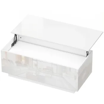 HOMCOM Masa de cafea reglabila pe inaltime, masa moderna de living cu spatiu ascuns si 2 sertare, Alb lucios | Aosom Romania imagine