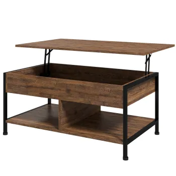 HOMCOM Masa de cafea ridicabila masa de salon cu compartiment ascuns si 2 rafturi inferioare 100 x 80 x 60 cm maro rustic negru | Aosom Romania imagine