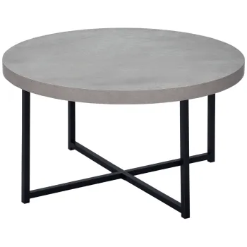 HOMCOM Masa de cafea rotunda cu efect beton ceruit din lemn si metal, O 80 x 45 cm, suport incrucisat | Aosom Romania imagine
